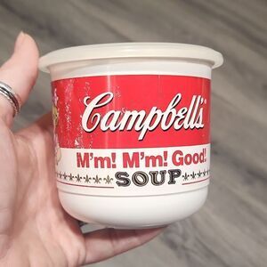 Vintage RARE 1992 Campbells Soup RED/WHITE Plastic 8oz Soup Mug w/Lid